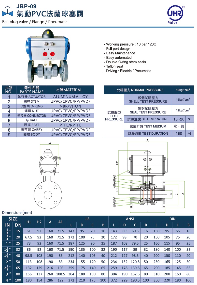 JBP-09 氣動PVC 承插式球塞閥